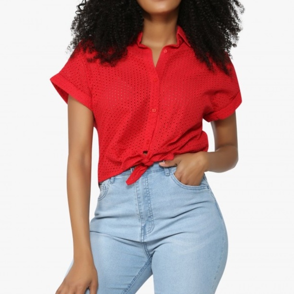 Forever 21 Tops - Forever 21 Eyelet Self-Tie Button-Down Shirt